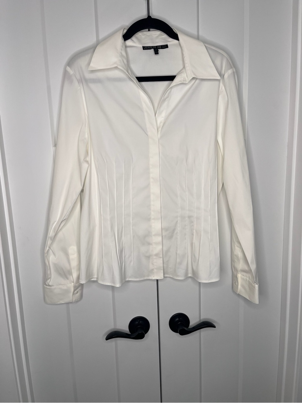 Lafayette 148 New York White Pleated Button-Front Shirt Size 14